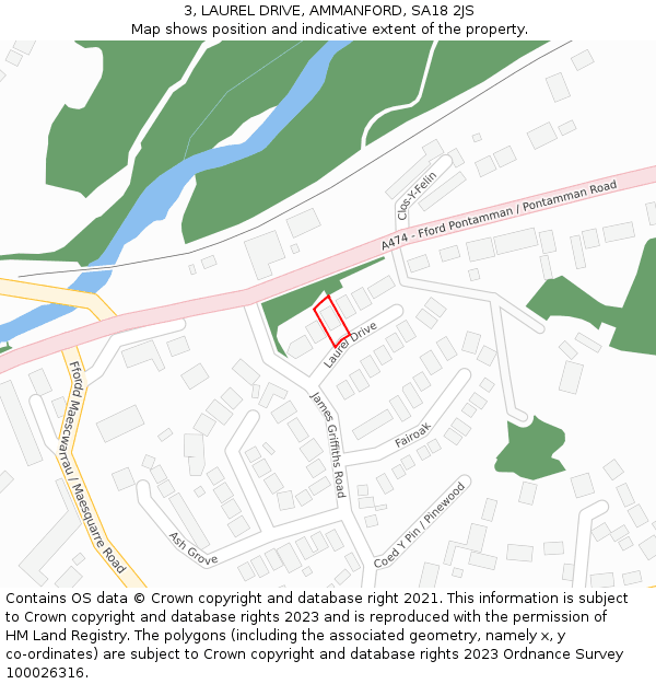3, LAUREL DRIVE, AMMANFORD, SA18 2JS: Location map and indicative extent of plot