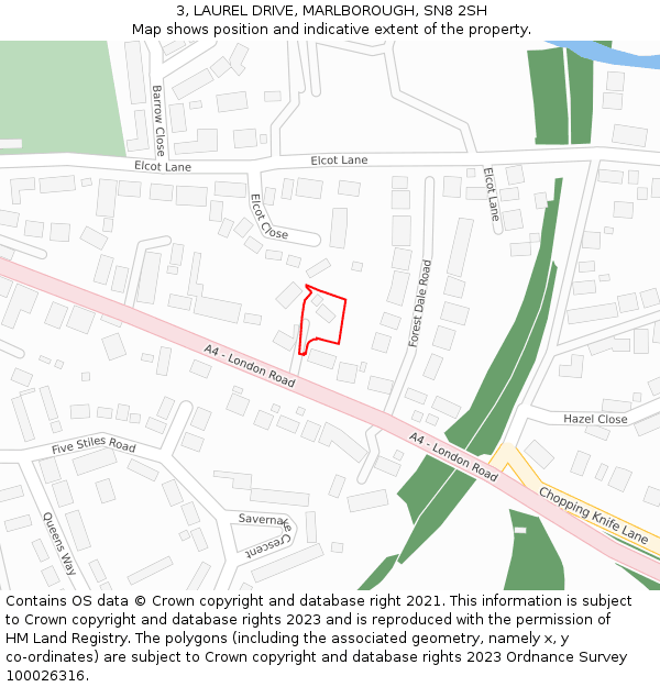 3, LAUREL DRIVE, MARLBOROUGH, SN8 2SH: Location map and indicative extent of plot