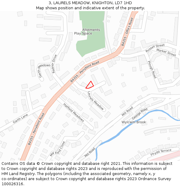 3, LAURELS MEADOW, KNIGHTON, LD7 1HD: Location map and indicative extent of plot