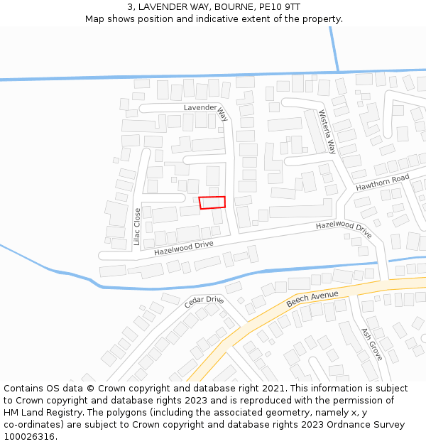 3, LAVENDER WAY, BOURNE, PE10 9TT: Location map and indicative extent of plot