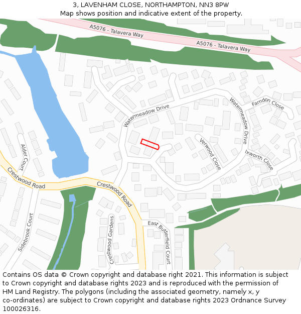 3, LAVENHAM CLOSE, NORTHAMPTON, NN3 8PW: Location map and indicative extent of plot