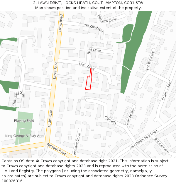 3, LAWN DRIVE, LOCKS HEATH, SOUTHAMPTON, SO31 6TW: Location map and indicative extent of plot