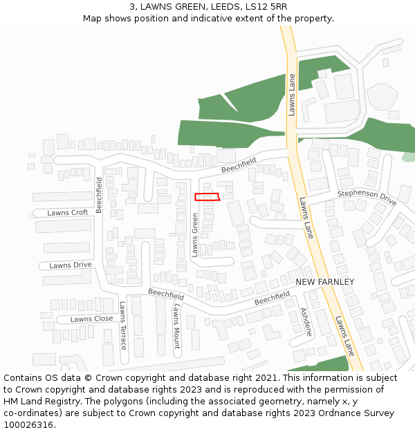 3, LAWNS GREEN, LEEDS, LS12 5RR: Location map and indicative extent of plot