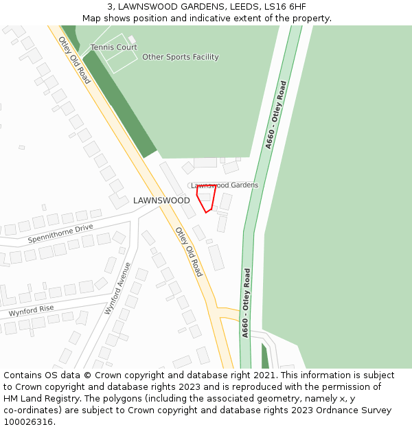 3, LAWNSWOOD GARDENS, LEEDS, LS16 6HF: Location map and indicative extent of plot