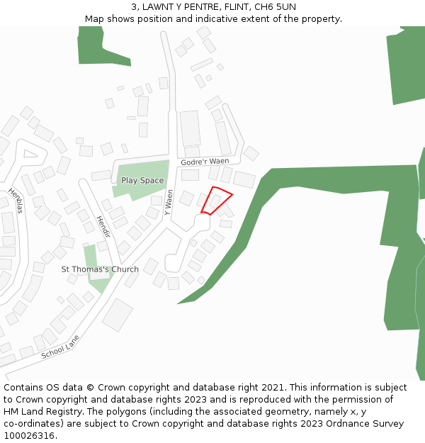 3, LAWNT Y PENTRE, FLINT, CH6 5UN: Location map and indicative extent of plot