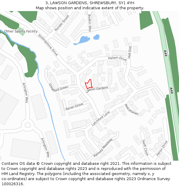 3, LAWSON GARDENS, SHREWSBURY, SY1 4YH: Location map and indicative extent of plot