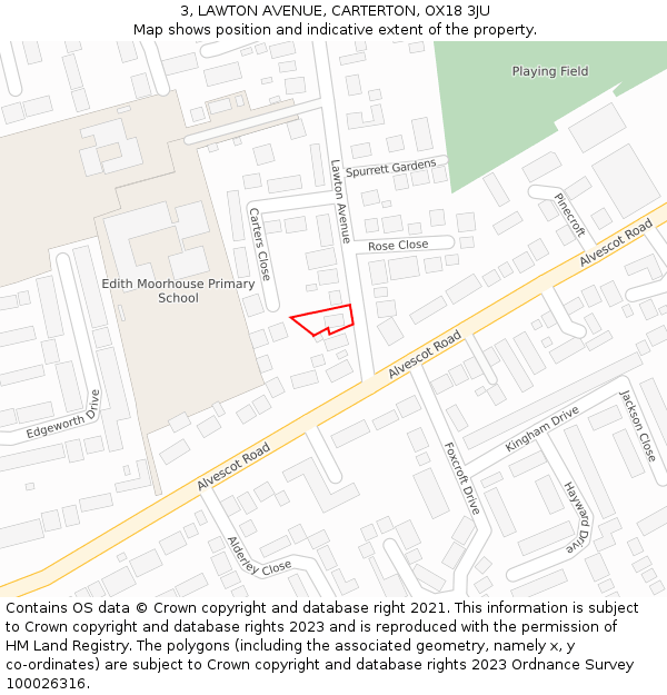 3, LAWTON AVENUE, CARTERTON, OX18 3JU: Location map and indicative extent of plot