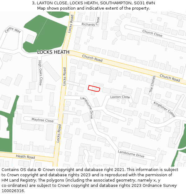 3, LAXTON CLOSE, LOCKS HEATH, SOUTHAMPTON, SO31 6WN: Location map and indicative extent of plot