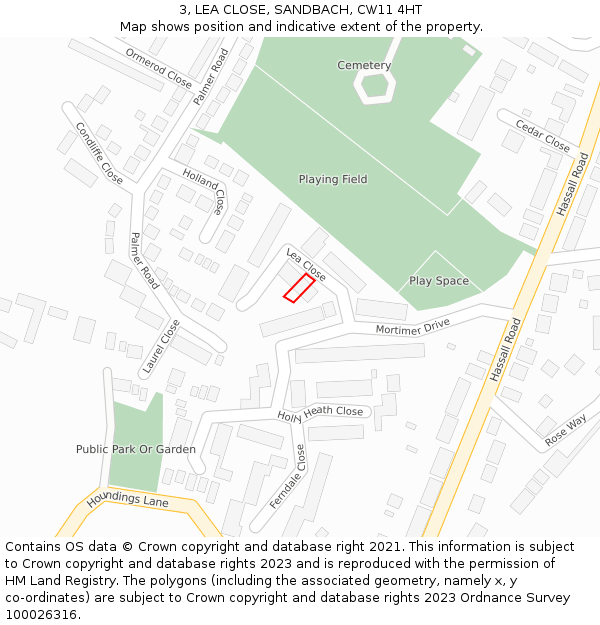 3, LEA CLOSE, SANDBACH, CW11 4HT: Location map and indicative extent of plot