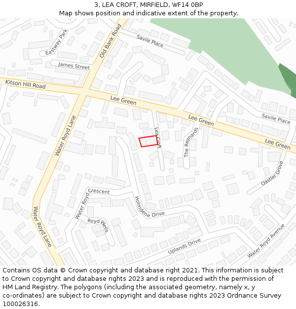 3, LEA CROFT, MIRFIELD, WF14 0BP: Location map and indicative extent of plot