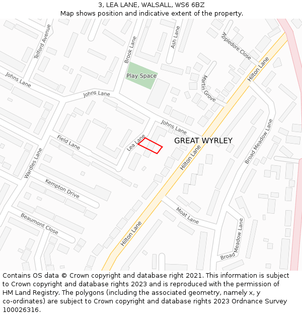 3, LEA LANE, WALSALL, WS6 6BZ: Location map and indicative extent of plot