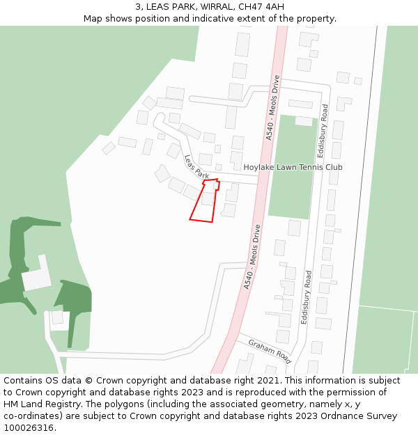 3, LEAS PARK, WIRRAL, CH47 4AH: Location map and indicative extent of plot