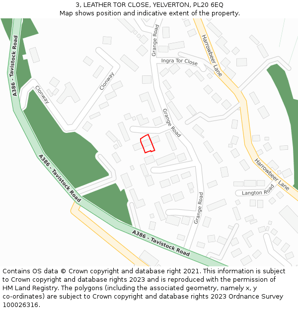 3, LEATHER TOR CLOSE, YELVERTON, PL20 6EQ: Location map and indicative extent of plot