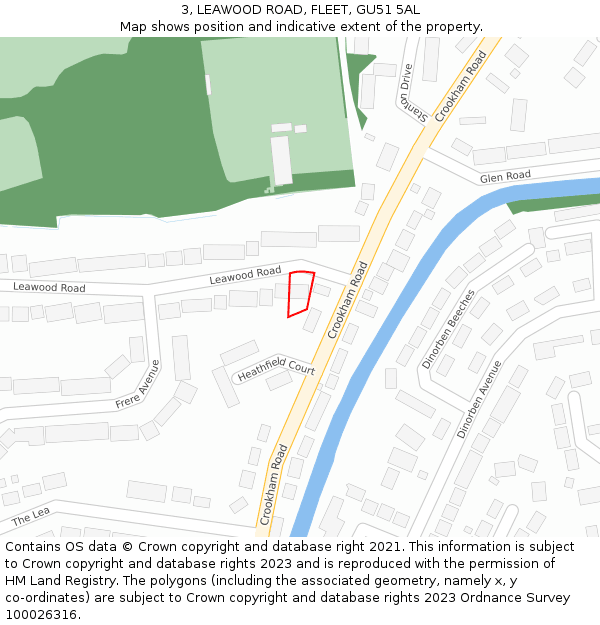 3, LEAWOOD ROAD, FLEET, GU51 5AL: Location map and indicative extent of plot
