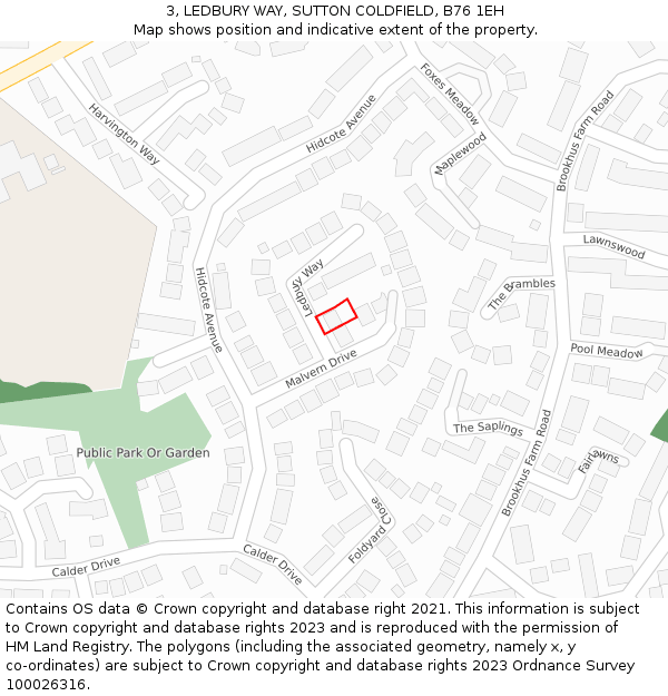 3, LEDBURY WAY, SUTTON COLDFIELD, B76 1EH: Location map and indicative extent of plot
