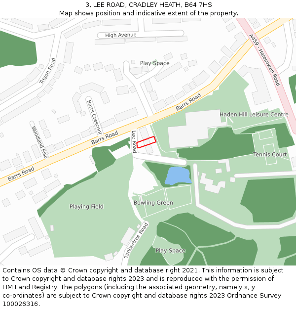 3, LEE ROAD, CRADLEY HEATH, B64 7HS: Location map and indicative extent of plot