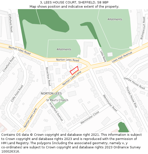 3, LEES HOUSE COURT, SHEFFIELD, S8 9BP: Location map and indicative extent of plot