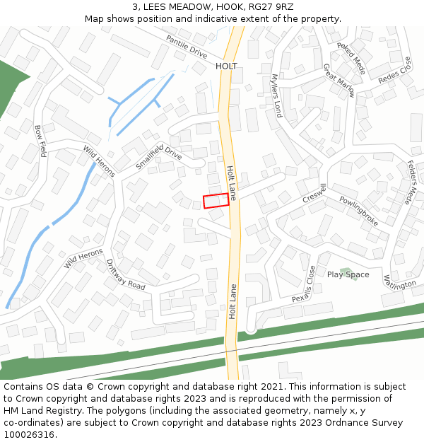 3, LEES MEADOW, HOOK, RG27 9RZ: Location map and indicative extent of plot