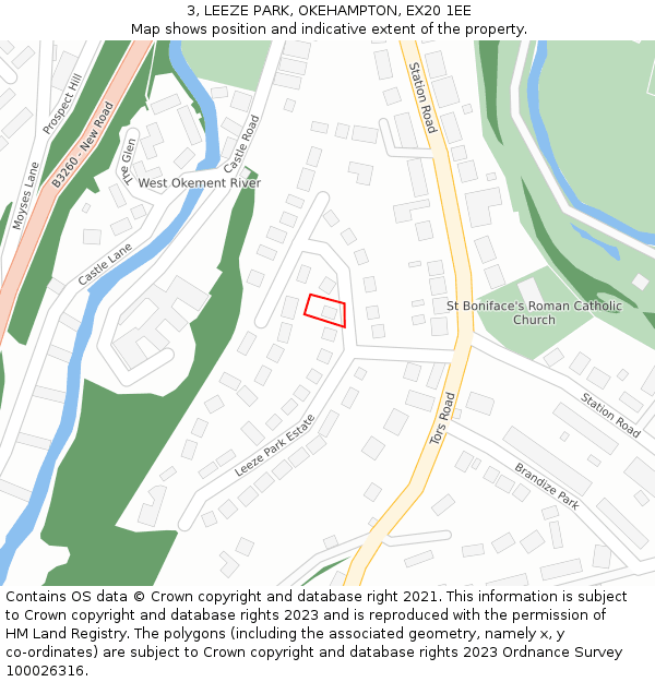 3, LEEZE PARK, OKEHAMPTON, EX20 1EE: Location map and indicative extent of plot