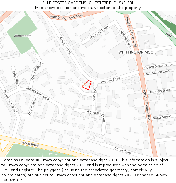 3, LEICESTER GARDENS, CHESTERFIELD, S41 8RL: Location map and indicative extent of plot