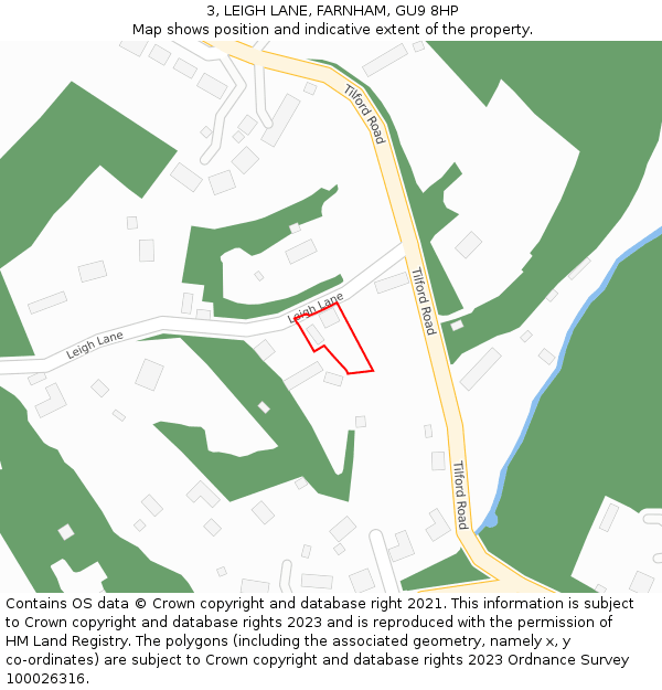 3, LEIGH LANE, FARNHAM, GU9 8HP: Location map and indicative extent of plot