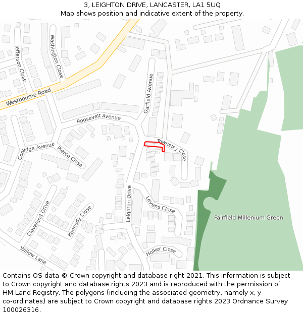 3, LEIGHTON DRIVE, LANCASTER, LA1 5UQ: Location map and indicative extent of plot