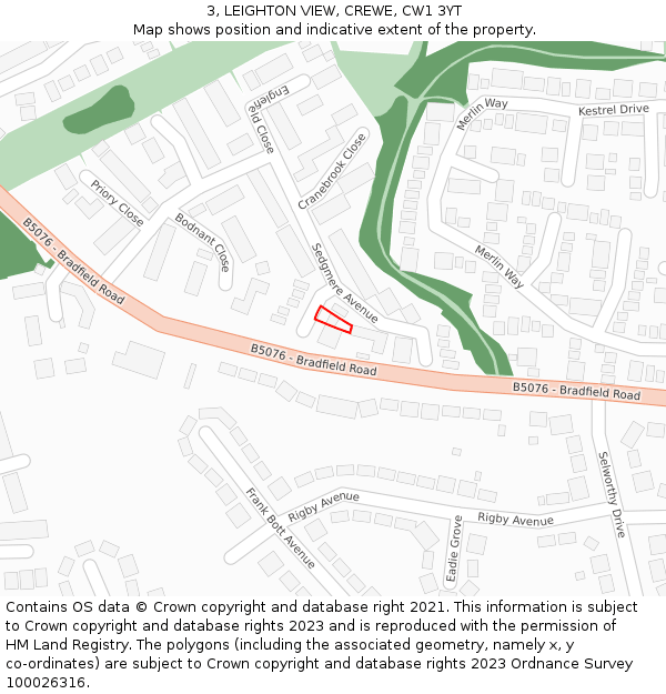 3, LEIGHTON VIEW, CREWE, CW1 3YT: Location map and indicative extent of plot