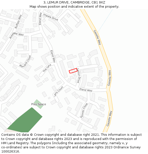 3, LEMUR DRIVE, CAMBRIDGE, CB1 9XZ: Location map and indicative extent of plot
