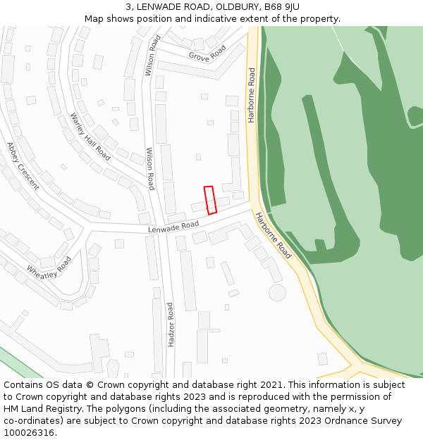 3, LENWADE ROAD, OLDBURY, B68 9JU: Location map and indicative extent of plot