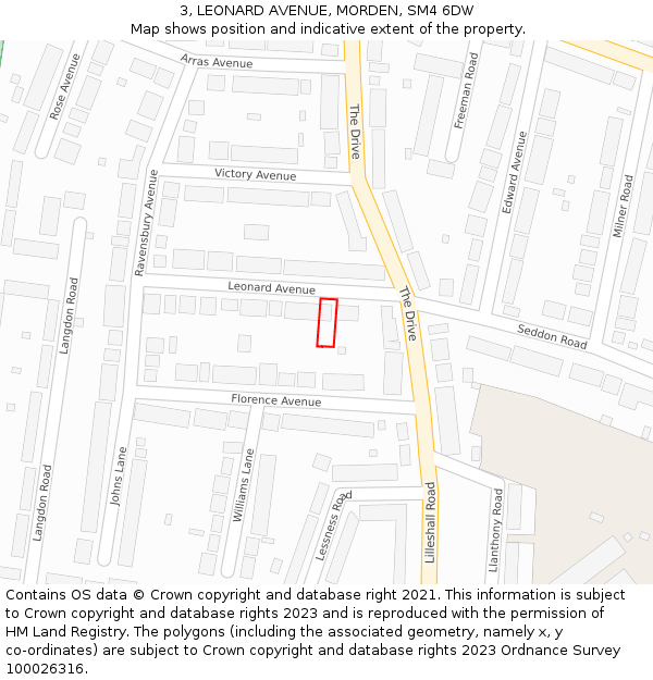 3, LEONARD AVENUE, MORDEN, SM4 6DW: Location map and indicative extent of plot