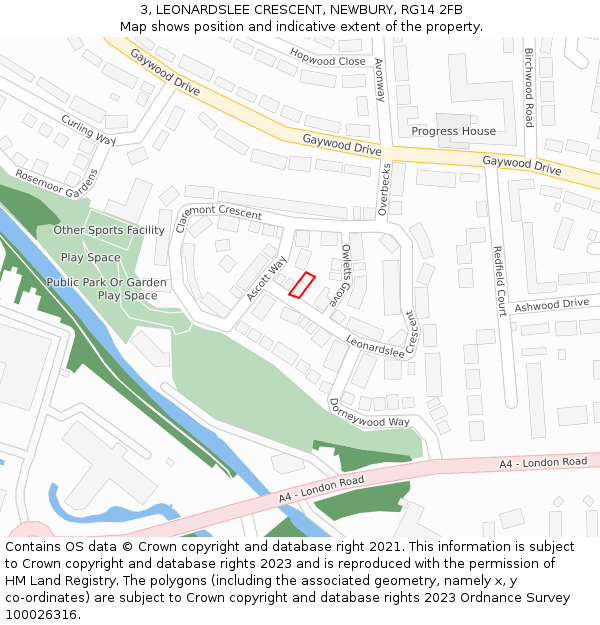 3, LEONARDSLEE CRESCENT, NEWBURY, RG14 2FB: Location map and indicative extent of plot