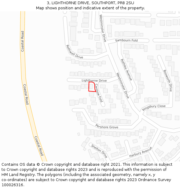 3, LIGHTHORNE DRIVE, SOUTHPORT, PR8 2SU: Location map and indicative extent of plot