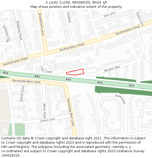 3, LILAC CLOSE, RINGWOOD, BH24 1JP: Location map and indicative extent of plot