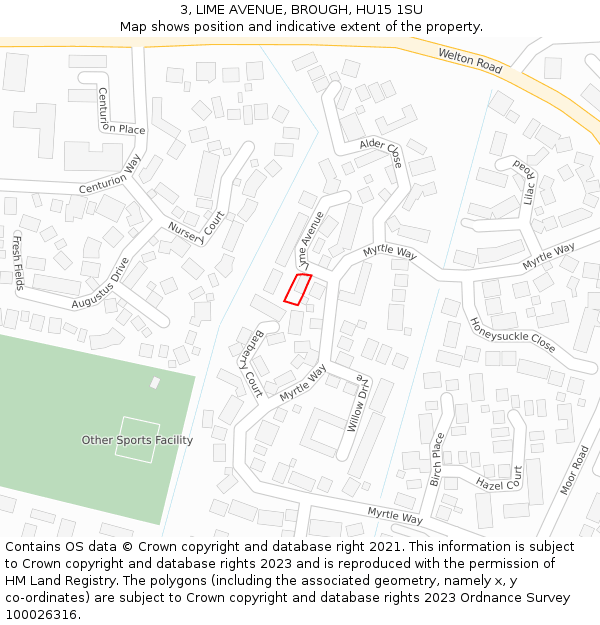3, LIME AVENUE, BROUGH, HU15 1SU: Location map and indicative extent of plot