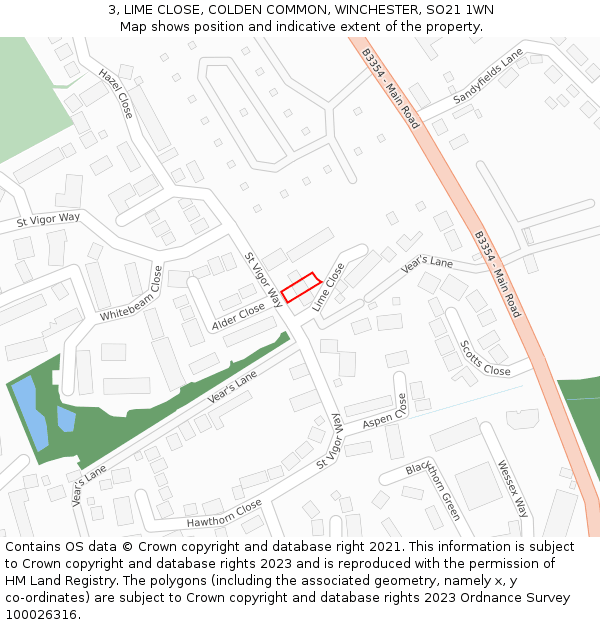 3, LIME CLOSE, COLDEN COMMON, WINCHESTER, SO21 1WN: Location map and indicative extent of plot