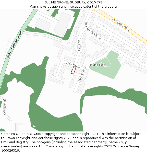 3, LIME GROVE, SUDBURY, CO10 7PE: Location map and indicative extent of plot