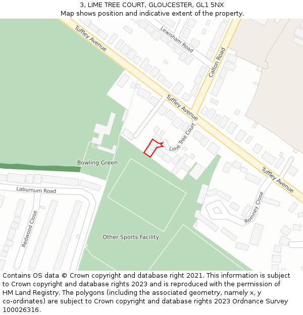 3, LIME TREE COURT, GLOUCESTER, GL1 5NX: Location map and indicative extent of plot