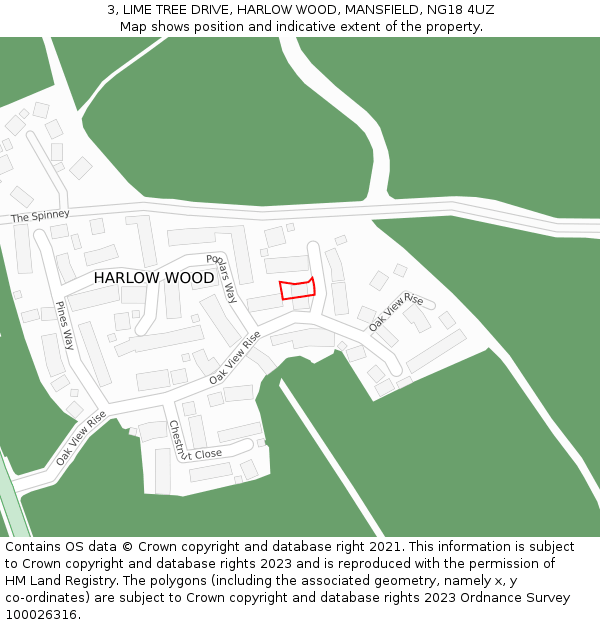 3, LIME TREE DRIVE, HARLOW WOOD, MANSFIELD, NG18 4UZ: Location map and indicative extent of plot