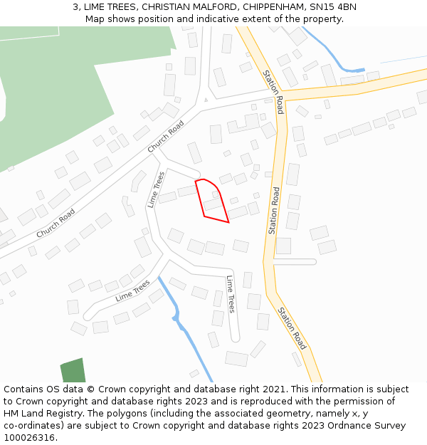 3, LIME TREES, CHRISTIAN MALFORD, CHIPPENHAM, SN15 4BN: Location map and indicative extent of plot
