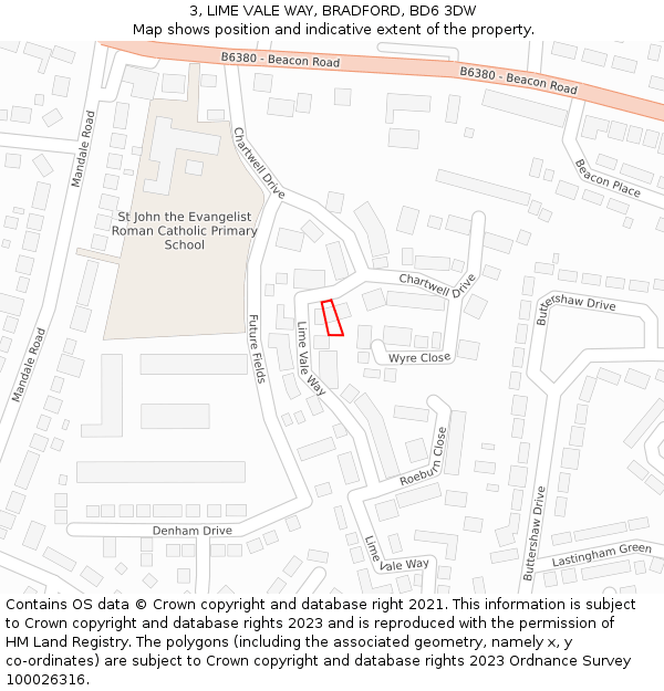 3, LIME VALE WAY, BRADFORD, BD6 3DW: Location map and indicative extent of plot