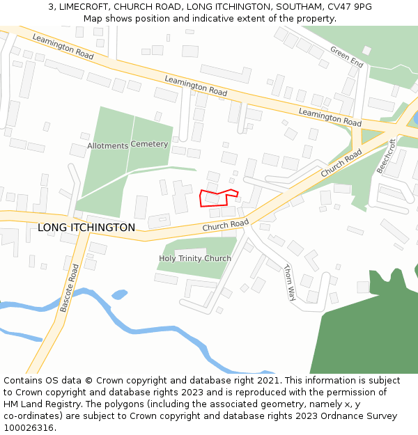 3, LIMECROFT, CHURCH ROAD, LONG ITCHINGTON, SOUTHAM, CV47 9PG: Location map and indicative extent of plot