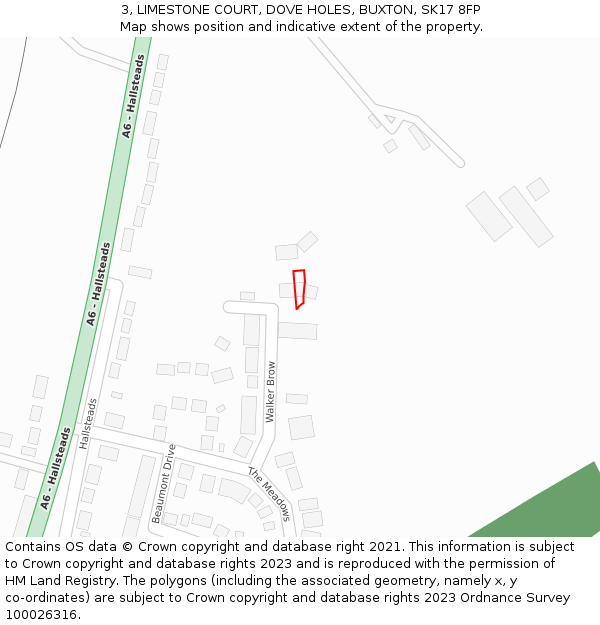 3, LIMESTONE COURT, DOVE HOLES, BUXTON, SK17 8FP: Location map and indicative extent of plot