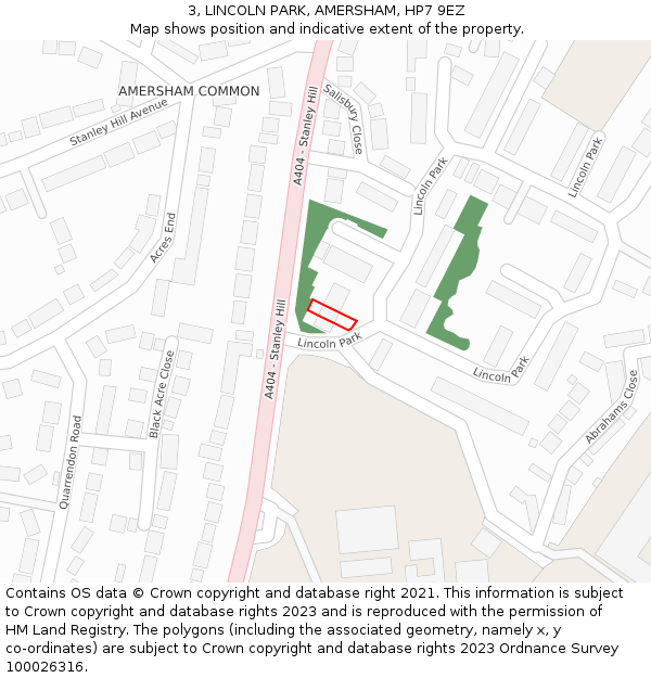 3, LINCOLN PARK, AMERSHAM, HP7 9EZ: Location map and indicative extent of plot