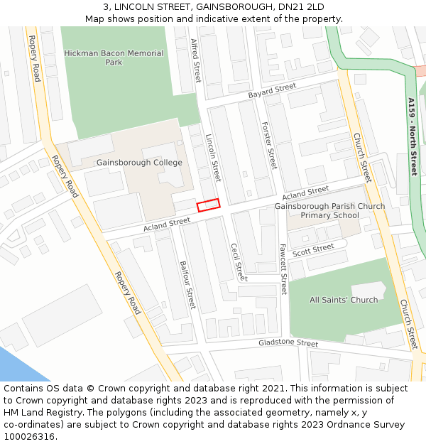 3, LINCOLN STREET, GAINSBOROUGH, DN21 2LD: Location map and indicative extent of plot