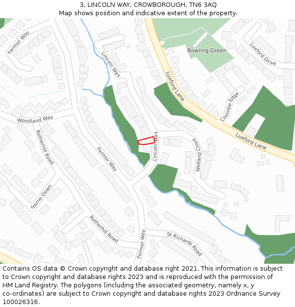 3, LINCOLN WAY, CROWBOROUGH, TN6 3AQ: Location map and indicative extent of plot