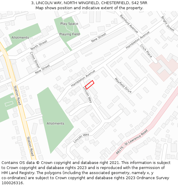 3, LINCOLN WAY, NORTH WINGFIELD, CHESTERFIELD, S42 5RR: Location map and indicative extent of plot