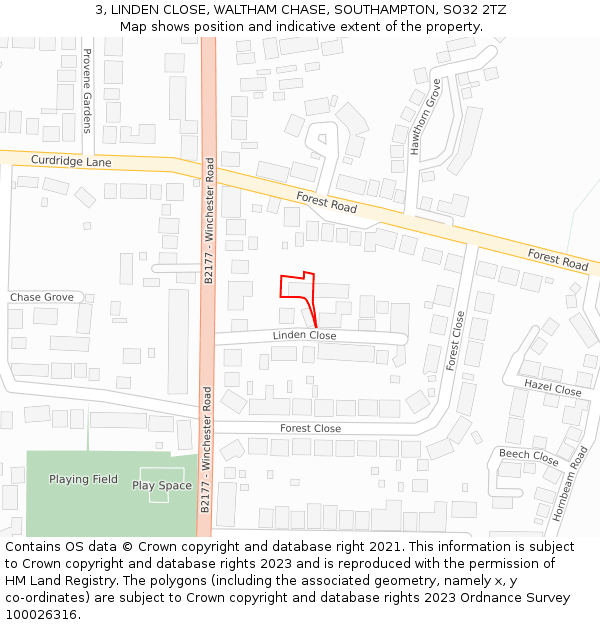 3, LINDEN CLOSE, WALTHAM CHASE, SOUTHAMPTON, SO32 2TZ: Location map and indicative extent of plot