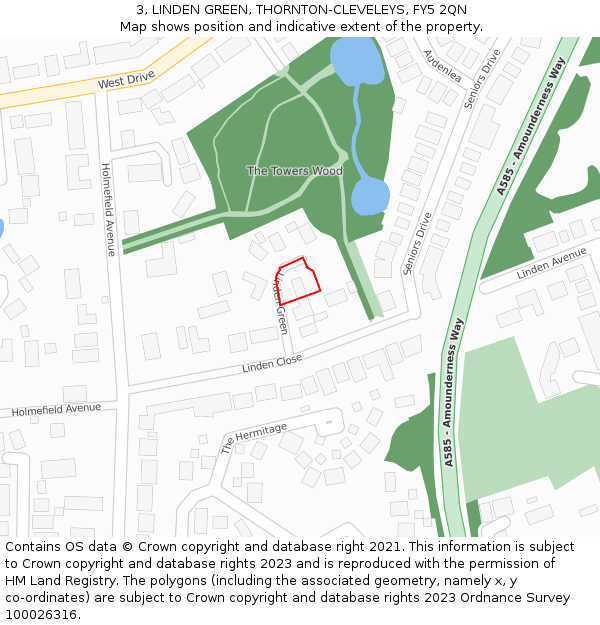 3, LINDEN GREEN, THORNTON-CLEVELEYS, FY5 2QN: Location map and indicative extent of plot