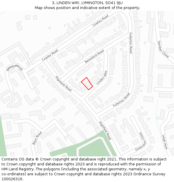 3, LINDEN WAY, LYMINGTON, SO41 9JU: Location map and indicative extent of plot