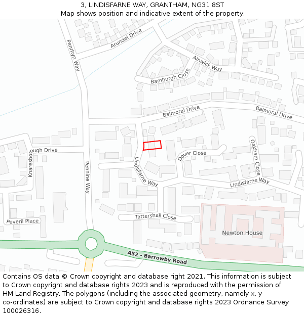 3, LINDISFARNE WAY, GRANTHAM, NG31 8ST: Location map and indicative extent of plot